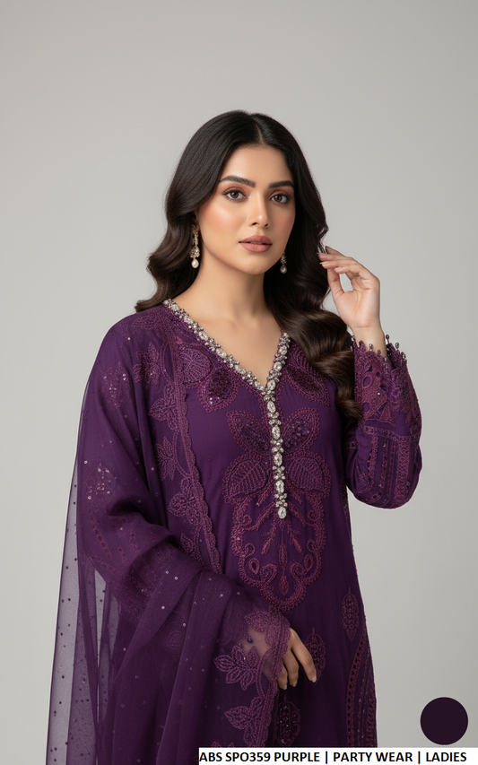 Purple chiffon Pakistani women's straight shirt side view