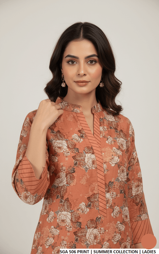Pakistani women's lawn straight printed casual shirt side view