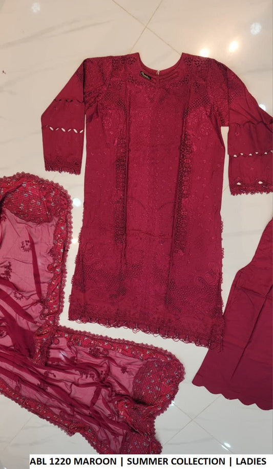 ABL 1220 MAROON cotton Pakistani women's straight shirt with plazo back view