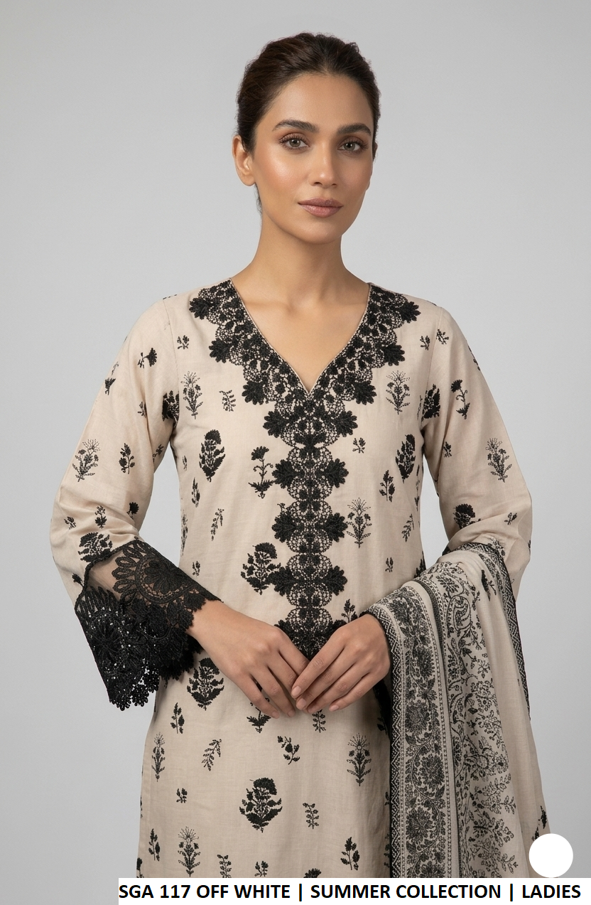 Off white lawn Pakistani women's A-Line casual shirt side view