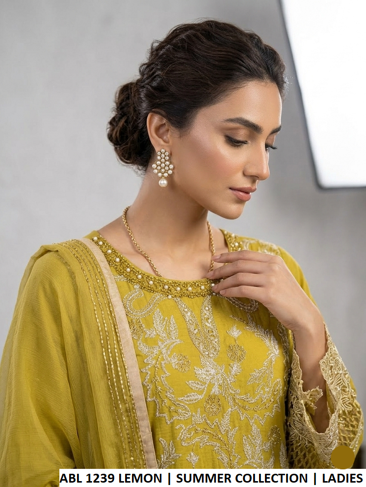 Lemon yellow cotton Pakistani women's A-Line shirt with plazo side view