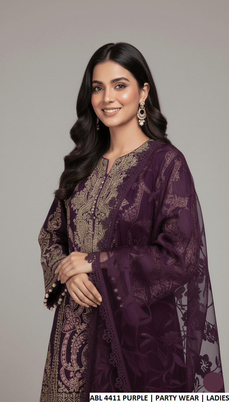 Pakistani women's purple chiffon straight shirt back view