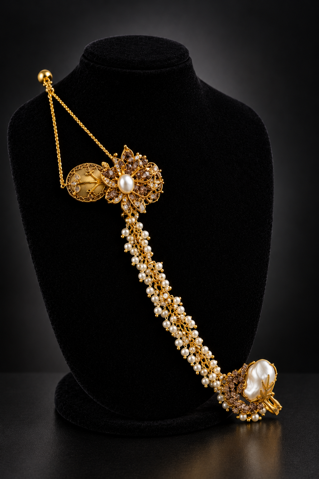 JW385 – Gold-Tone Floral Pearl Statement Jewellery