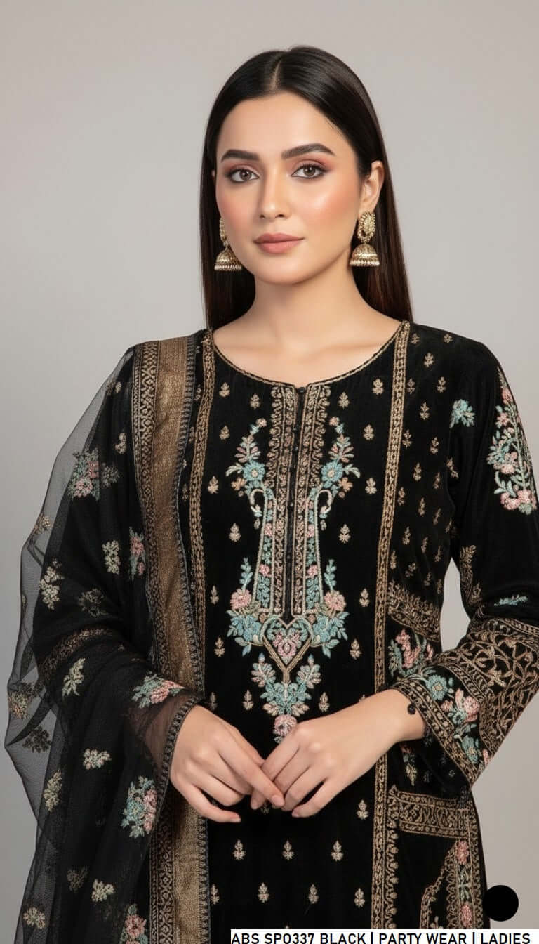Black organza Pakistani women's straight shirt with crush plazo side view