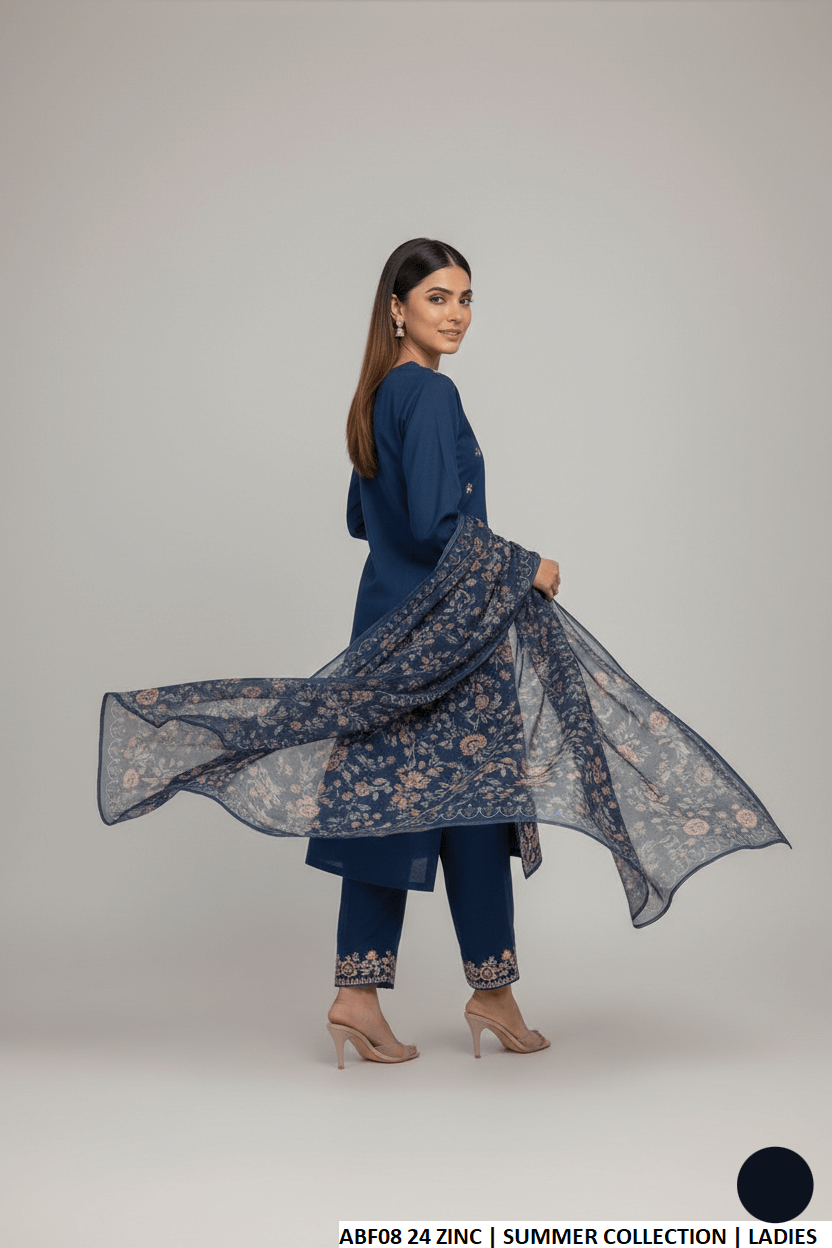 Pakistani women's zinc grey cotton casual straight shirt back view