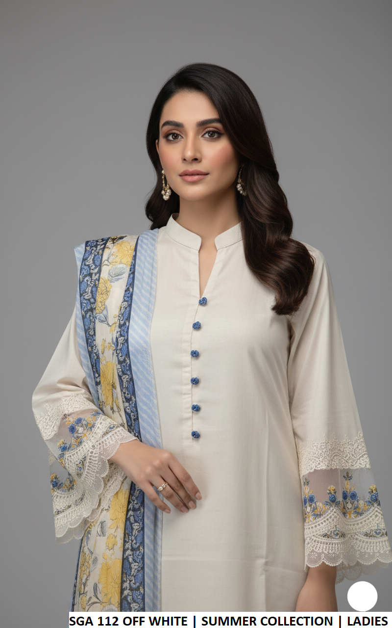 Off white lawn Pakistani women's straight shirt with plazo side view