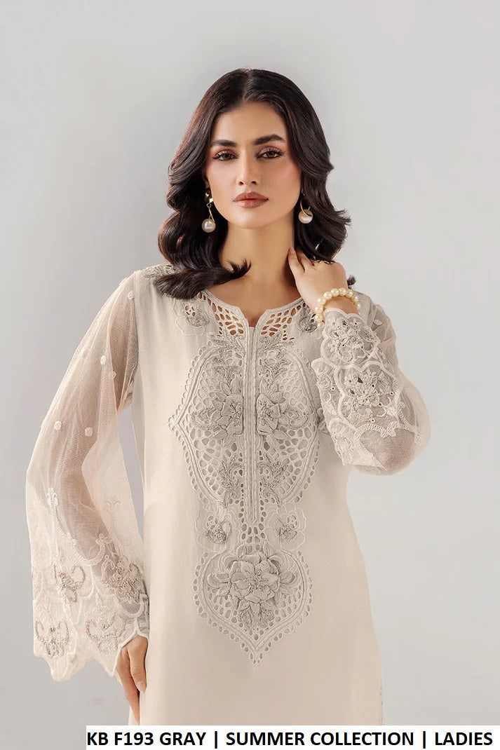 Pakistani women's light grey cotton casual straight shirt back view