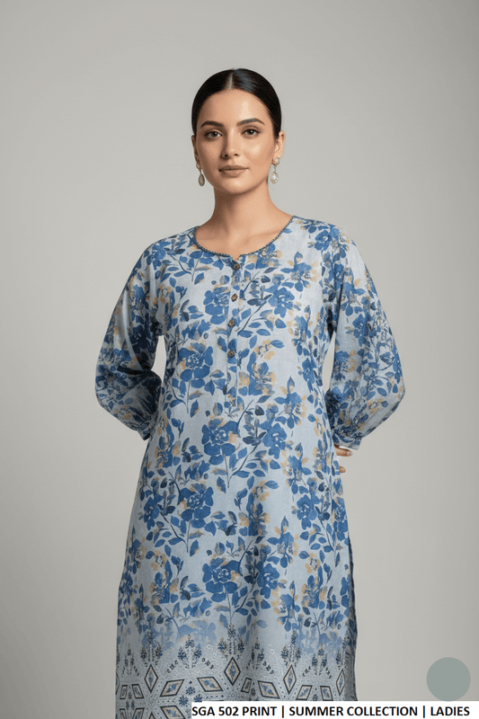Pakistani women's lawn straight printed casual shirt side view
