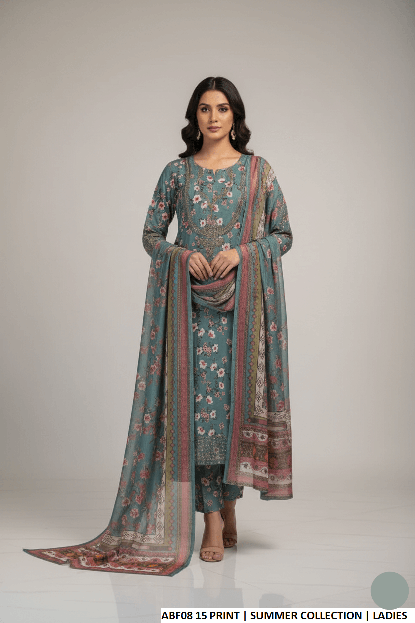 Cotton long frock printed - Pakistani women's casual outfit with digital print dupatta front view