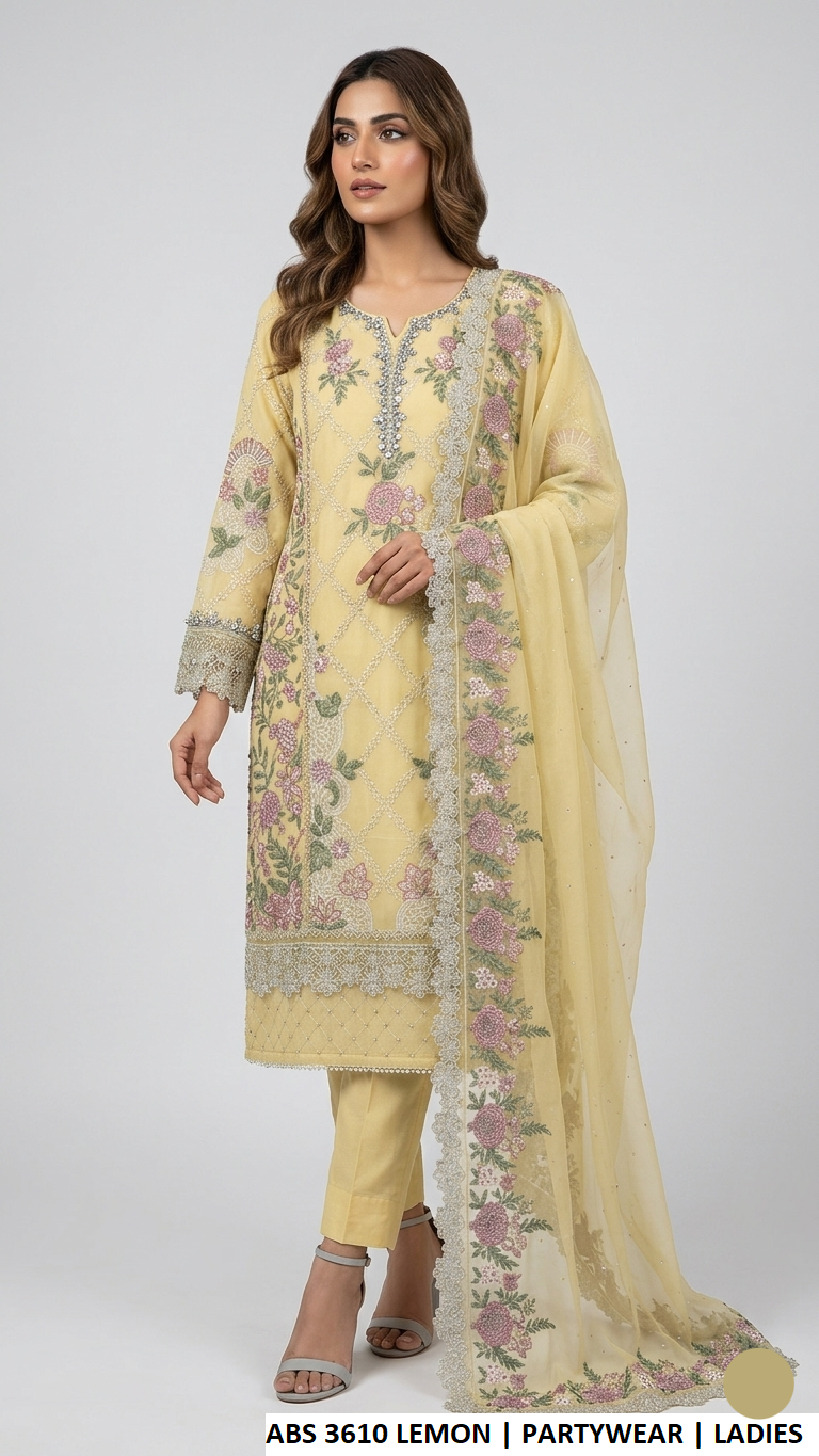 ABS 3610 LEMON - Lemon Chiffon Straight 3-Piece Women's Pakistani Suit