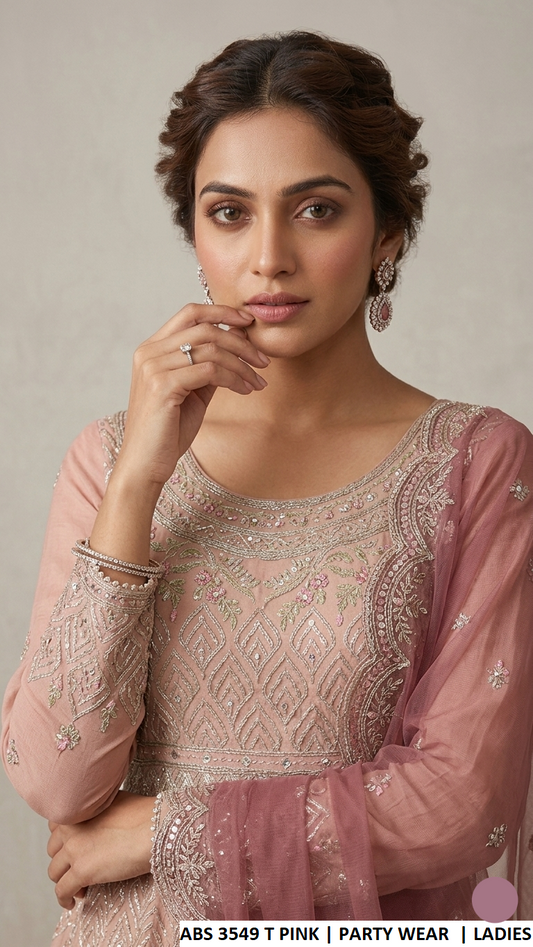 ABS 3549 TEA PINK - Tea Pink Chiffon Peplum 3-Piece Women's Pakistani Suit
