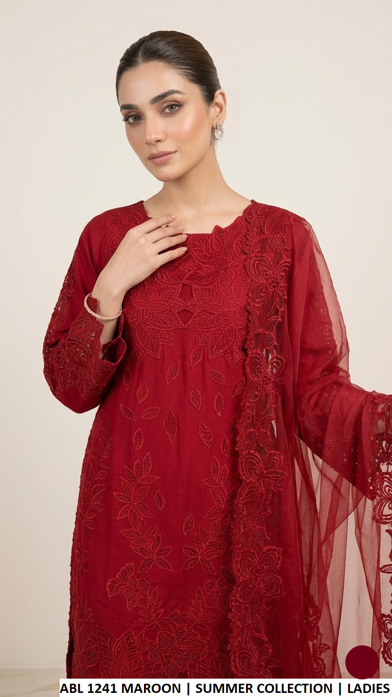 Maroon cotton Pakistani women's A-Line shirt with plazo side view