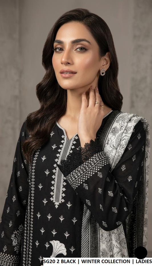Black khaddar Pakistani women's A-Line shirt side view