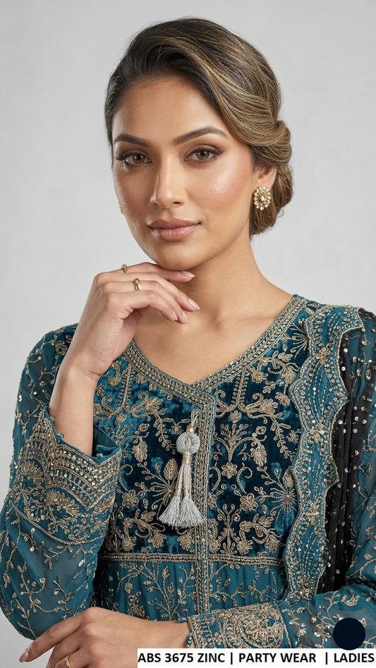 ABS 3675 ZINC - Zinc Chiffon Ungrakha 3-Piece Women's Pakistani Plazo Suit