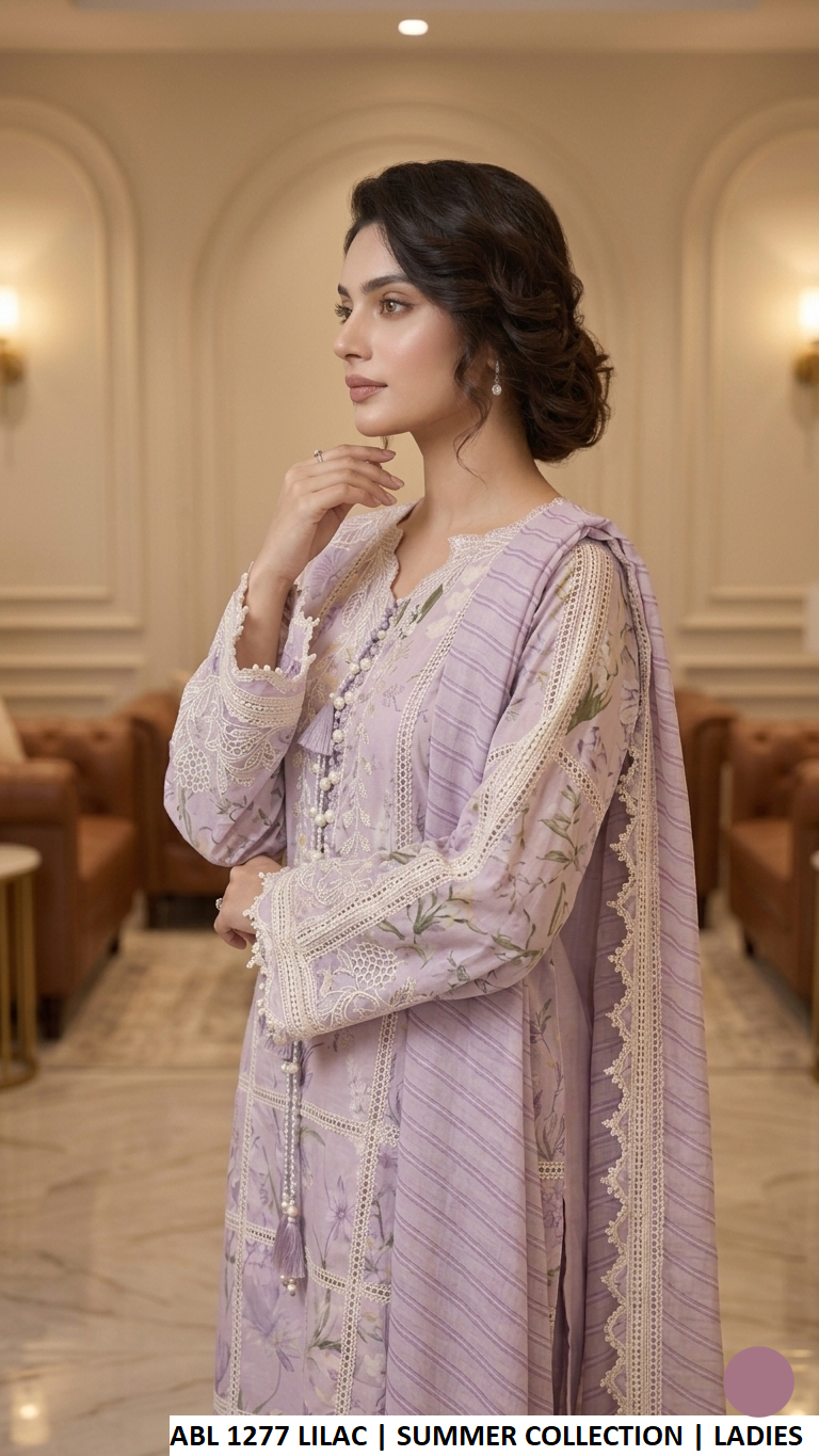 ABL 1277 LILAC - Lilac Poly Lawn Straight 3-Piece Women's Pakistani Suit