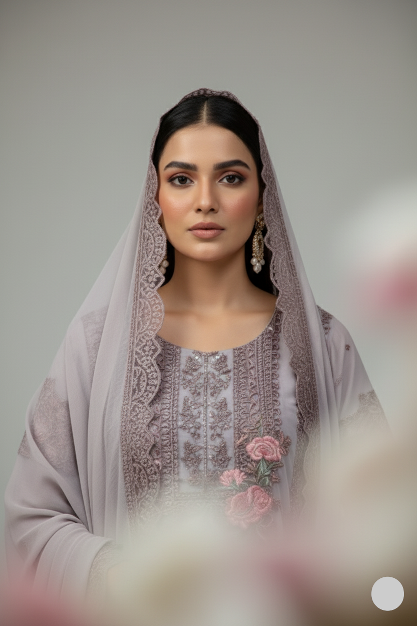 Lilac chiffon Pakistani women's straight shirt with plazo side view