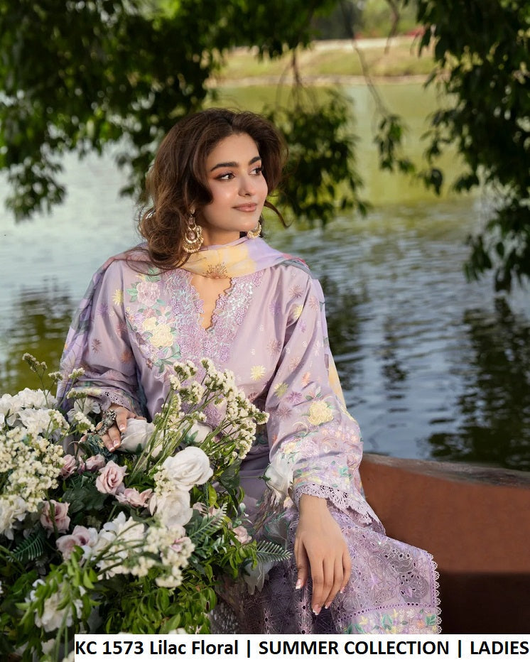 KC Sunehri 1573 - Lilac Embroidered Lawn 3-Piece Ready to Wear Pakistani Suit