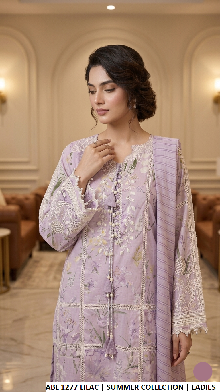 ABL 1277 LILAC - Lilac Poly Lawn Straight 3-Piece Women's Pakistani Suit