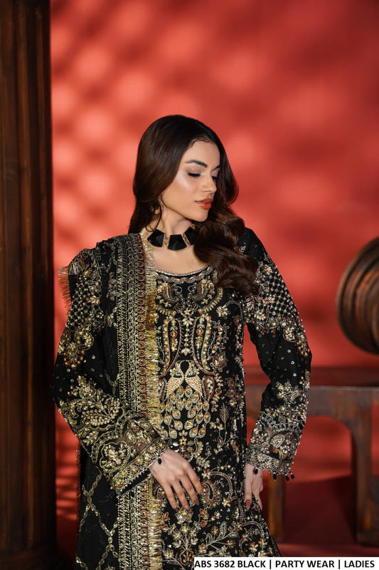 Black chiffon Pakistani women's straight shirt with shalwar side view