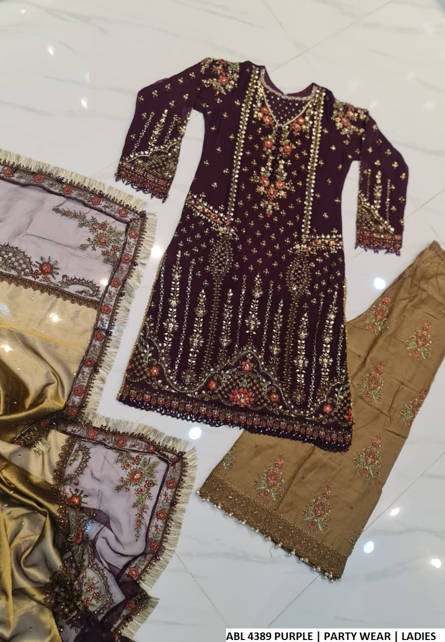 Pakistani women's purple chiffon shirt plazo back view