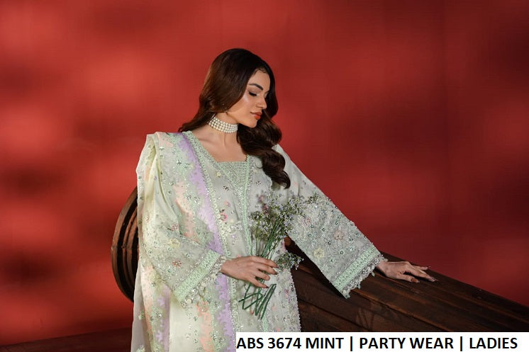 Pakistani women's mint organza straight open shirt back view