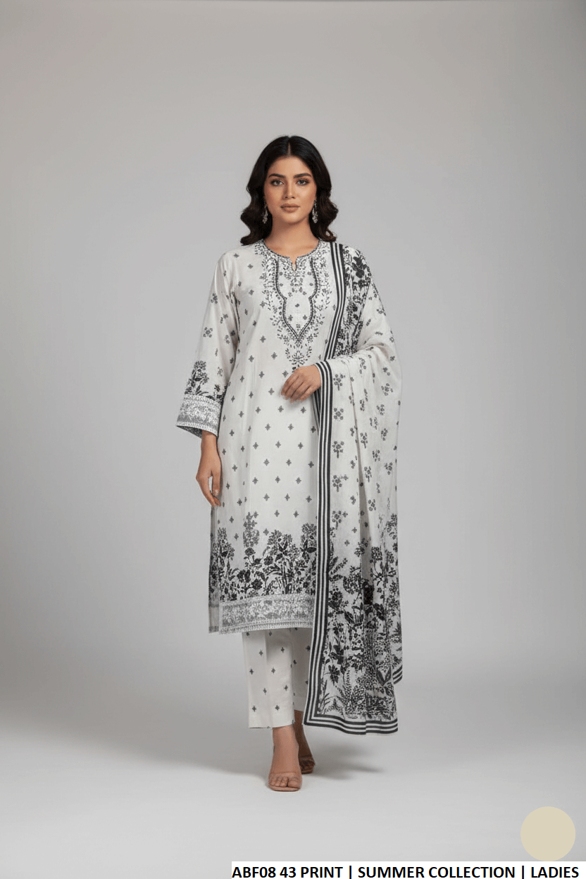 Lawn straight printed shirt - Pakistani women's casual summer outfit with digital print dupatta front view