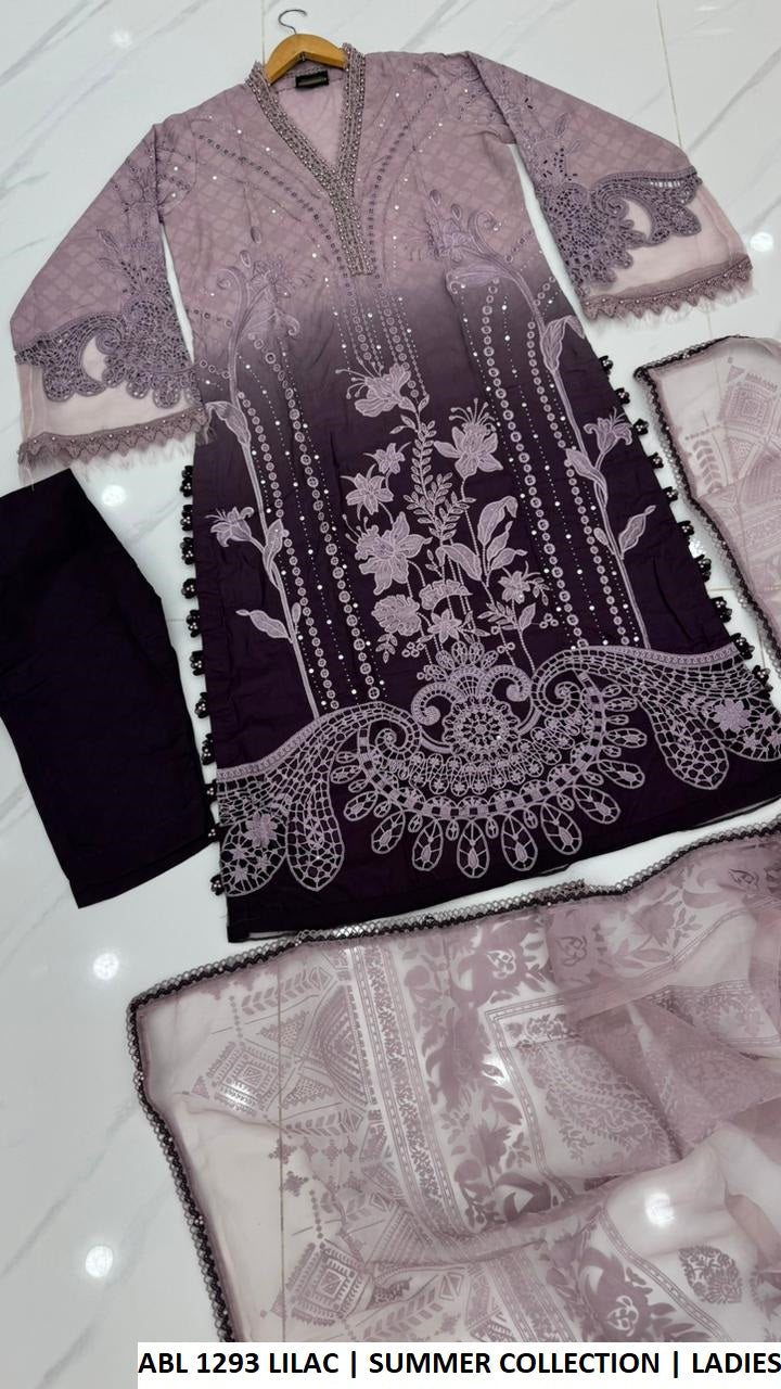 ABL 1293 LILAC - Lilac Poly Lawn A-Line 3-Piece Women's Pakistani Suit