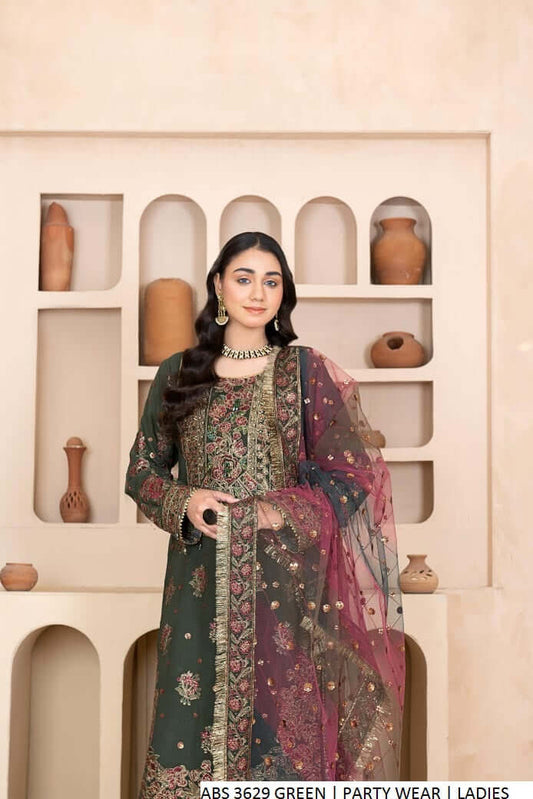 Green chiffon Pakistani women's straight shirt side view