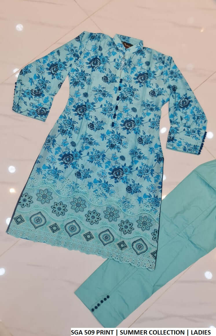 Pakistani women's lawn straight printed casual outfit back view