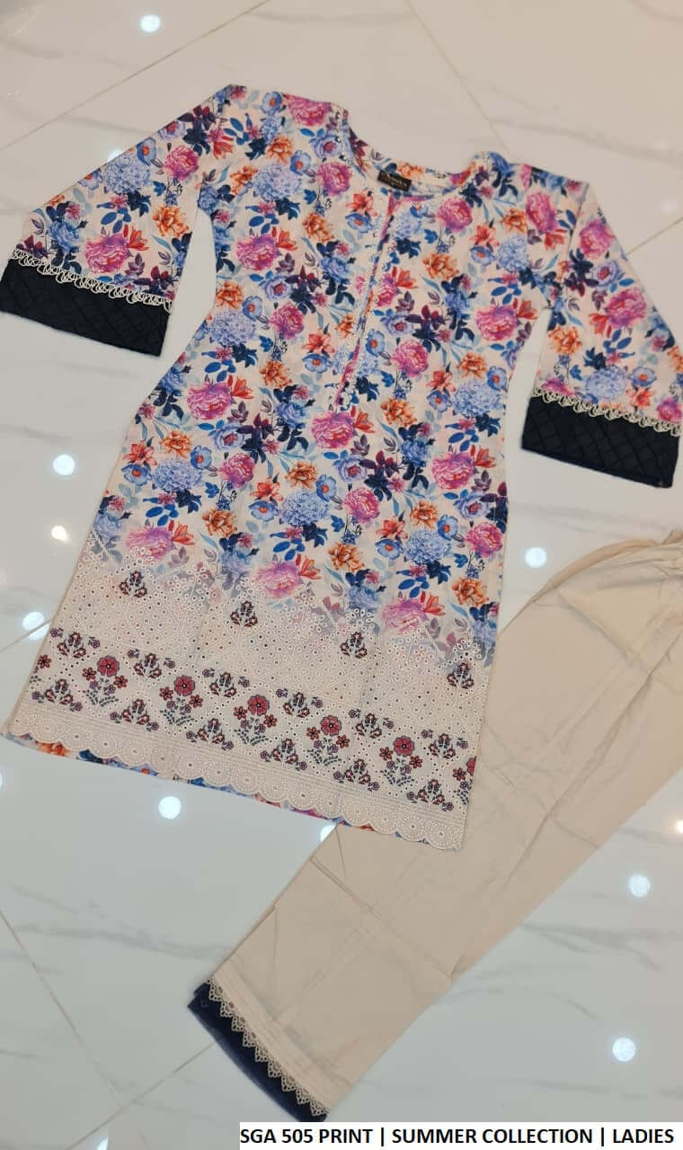 Pakistani women's lawn straight printed casual outfit back view