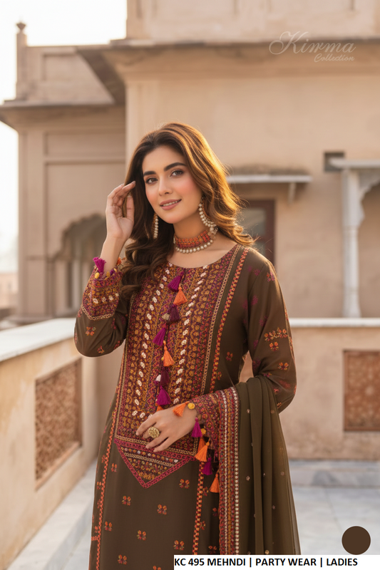 Mehndi green silk Pakistani women's long shirt with plazo side view