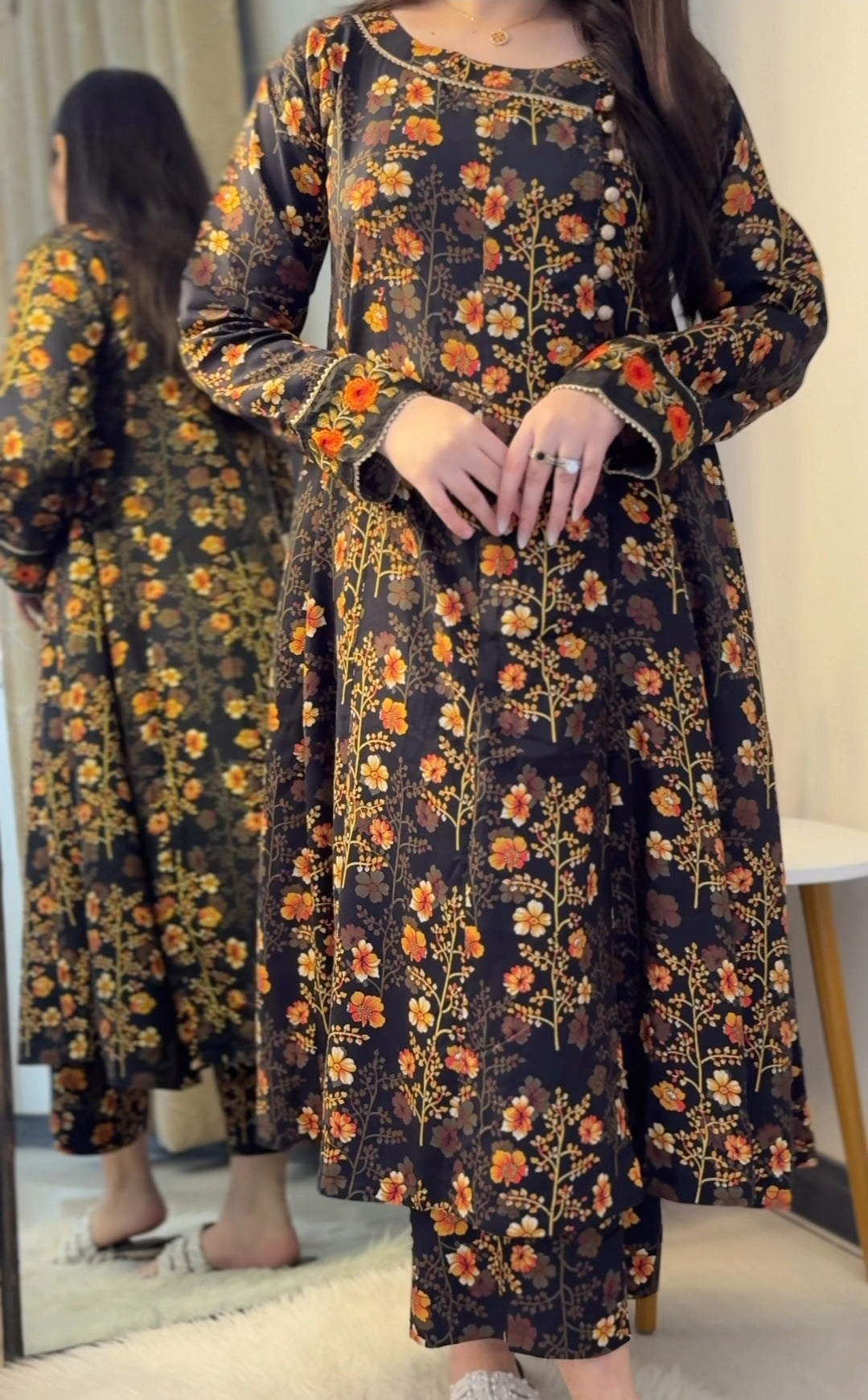 Linen angrakha frock SG25 - Pakistani women's casual semi-formal outfit with 2PC dupatta front view