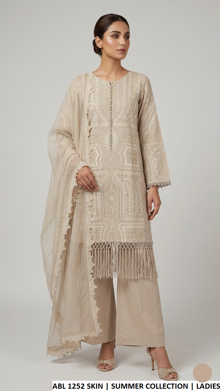 Cotton A-Line shirt plazo skin - Pakistani women's casual outfit with chiffon dupatta front view