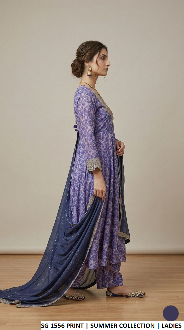 Pakistani women's lawn casual printed frock back view