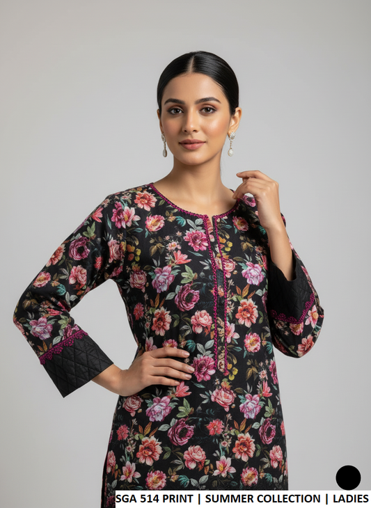Pakistani women's lawn A-Line printed casual shirt side view