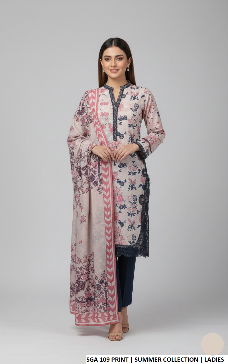 Pakistani women's lawn straight printed casual outfit back view
