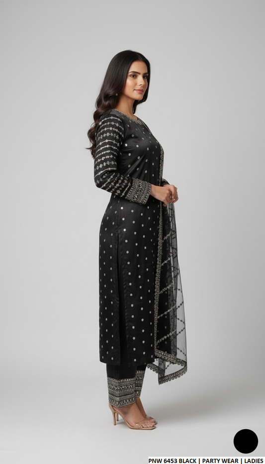 Pakistani women's chiffon straight shirt with plazo side view