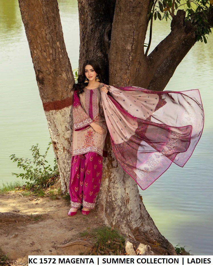 KC Sunehri 1572 DEEP MAGENTA - Deep Magenta Silk Embroidered 3-Piece Women's Pakistani Suit