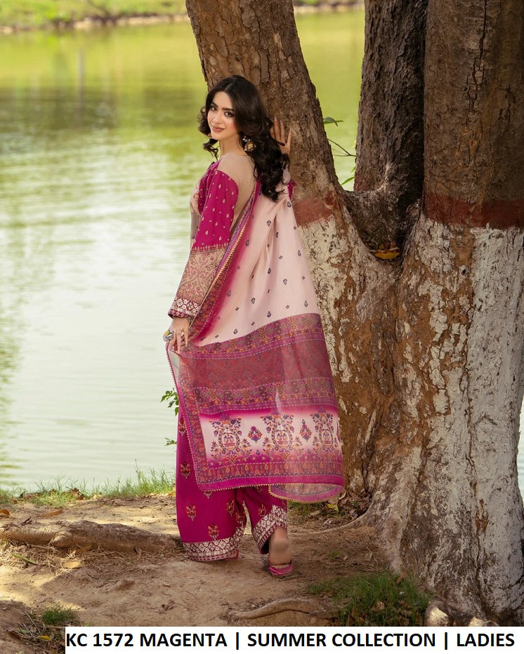 KC Sunehri 1572 DEEP MAGENTA - Deep Magenta Silk Embroidered 3-Piece Women's Pakistani Suit