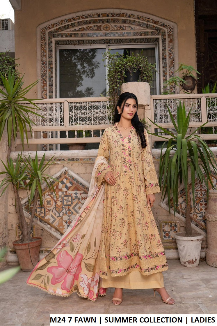 M24 7 PRINT - Elegant Printed Lawn 3-Piece Women's Pakistani Suit