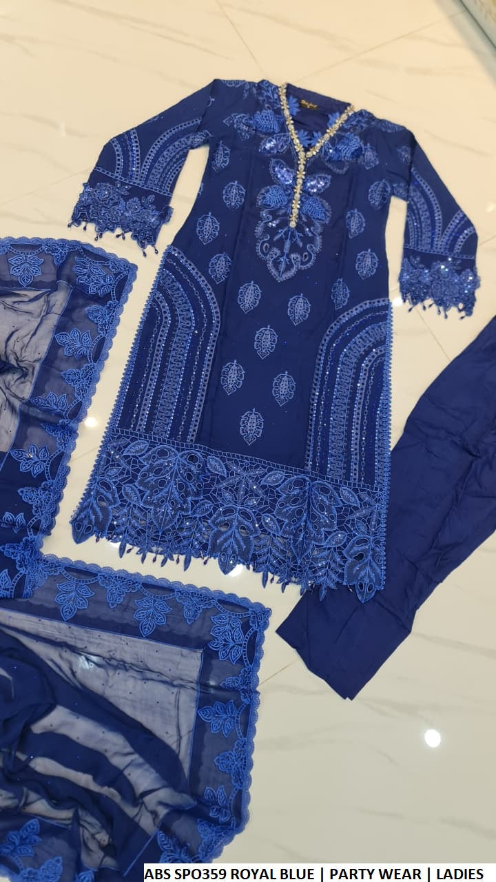 Pakistani women's royal blue chiffon straight shirt back view