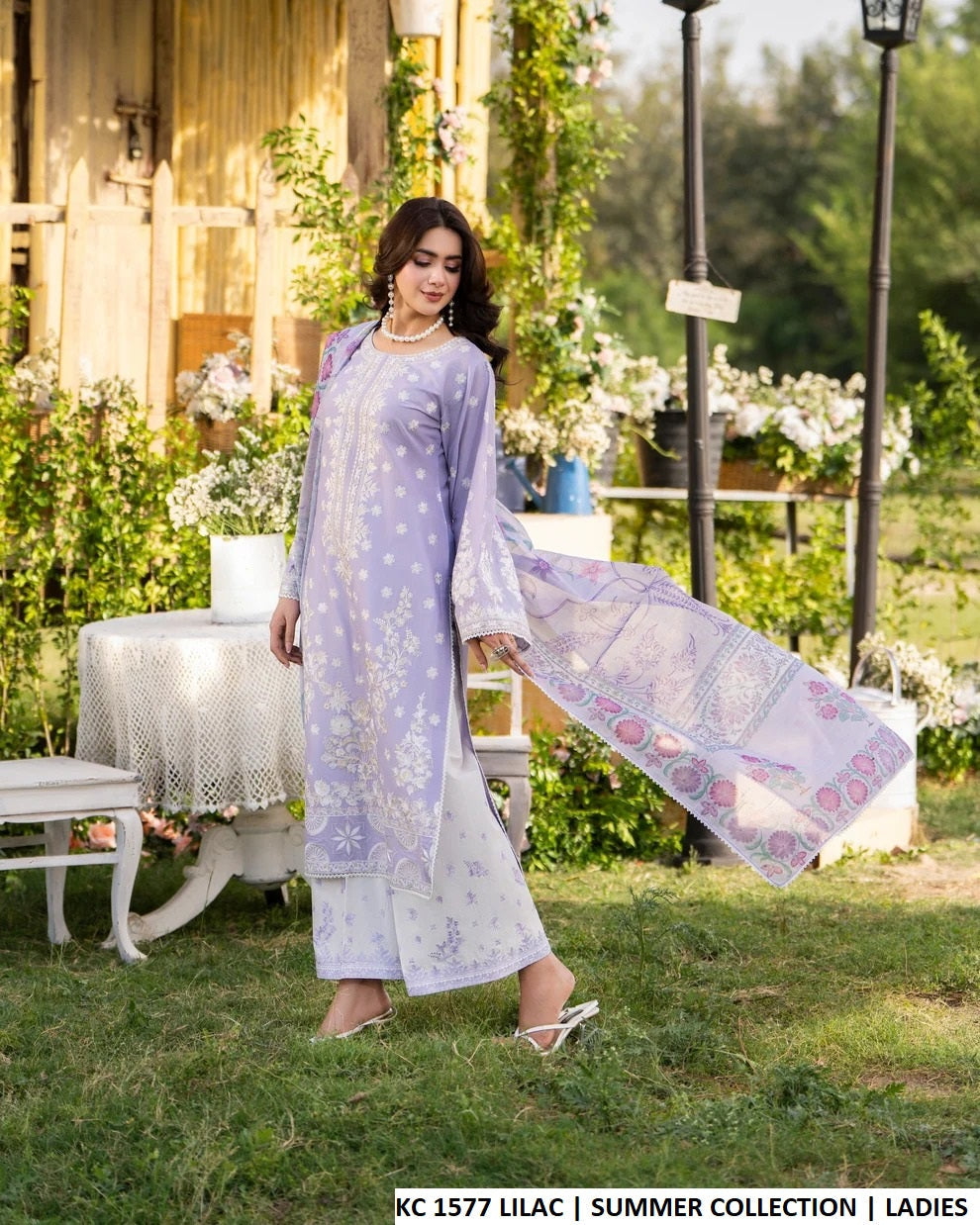 KC Sunehri 1577 - Soft Lilac Embroidered Cotton 3-Piece Women's Pakistani Suit