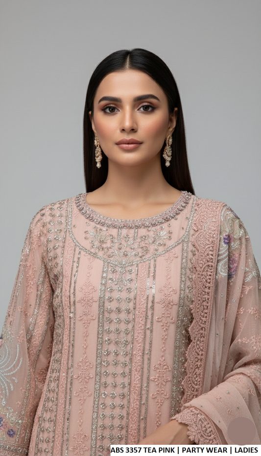 Tea pink chiffon Pakistani women's straight shirt side view