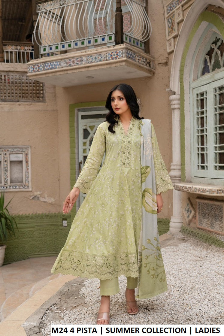 M24 4 PRINT - Elegant Printed Lawn Long Frock with Cotton Trouser for Women