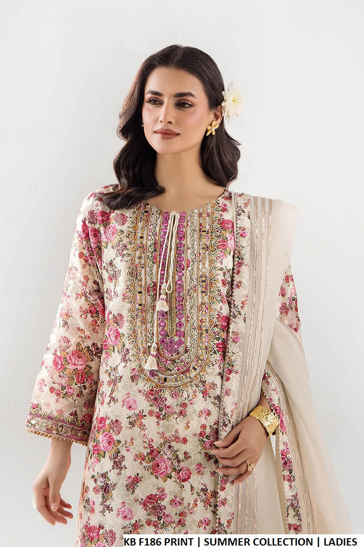 Printed brochette Pakistani women's gol daman straight shirt with farshi shalwar side view