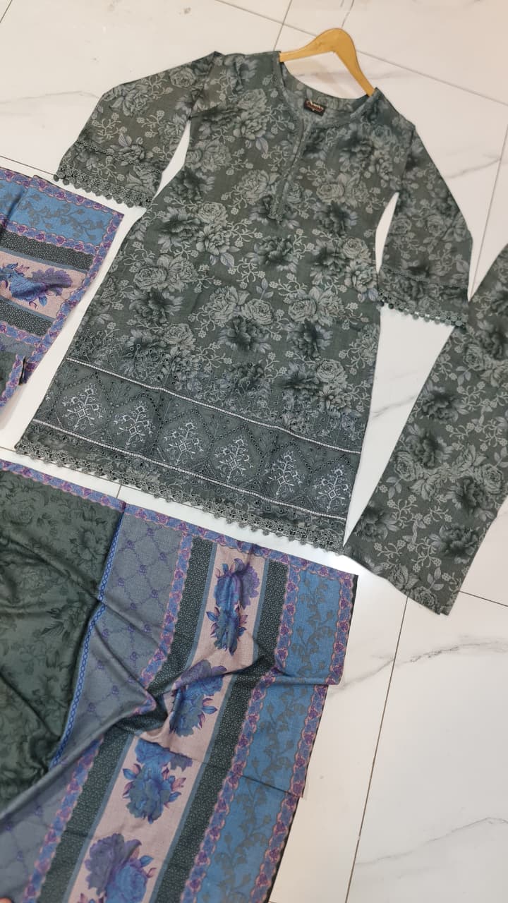 Pakistani women's lawn A-Line printed casual outfit back view
