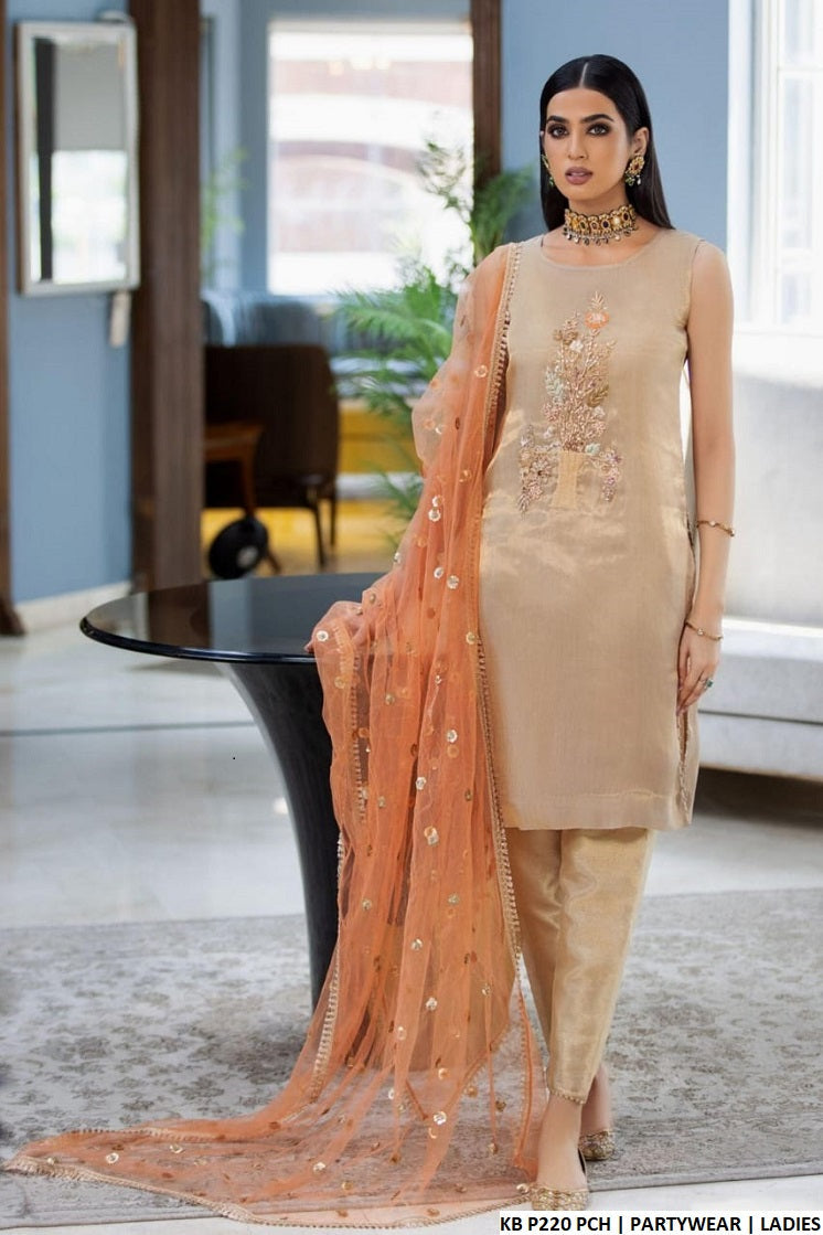 KB P220 pure resham Pakistani women's embroidered outfit back view