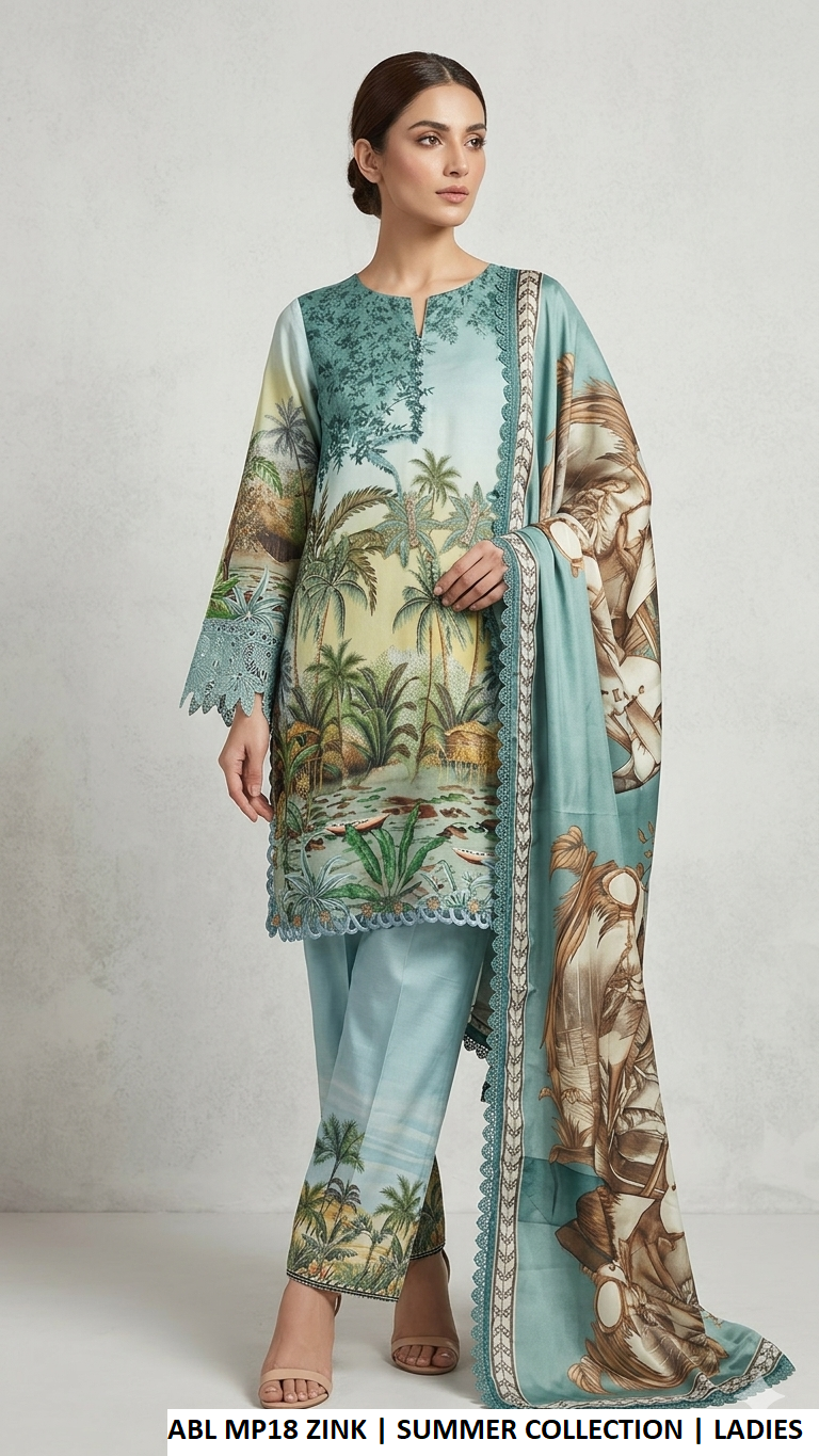 Poly lawn A-Line shirt zinc grey - Pakistani women's casual outfit with digital silk dupatta front view