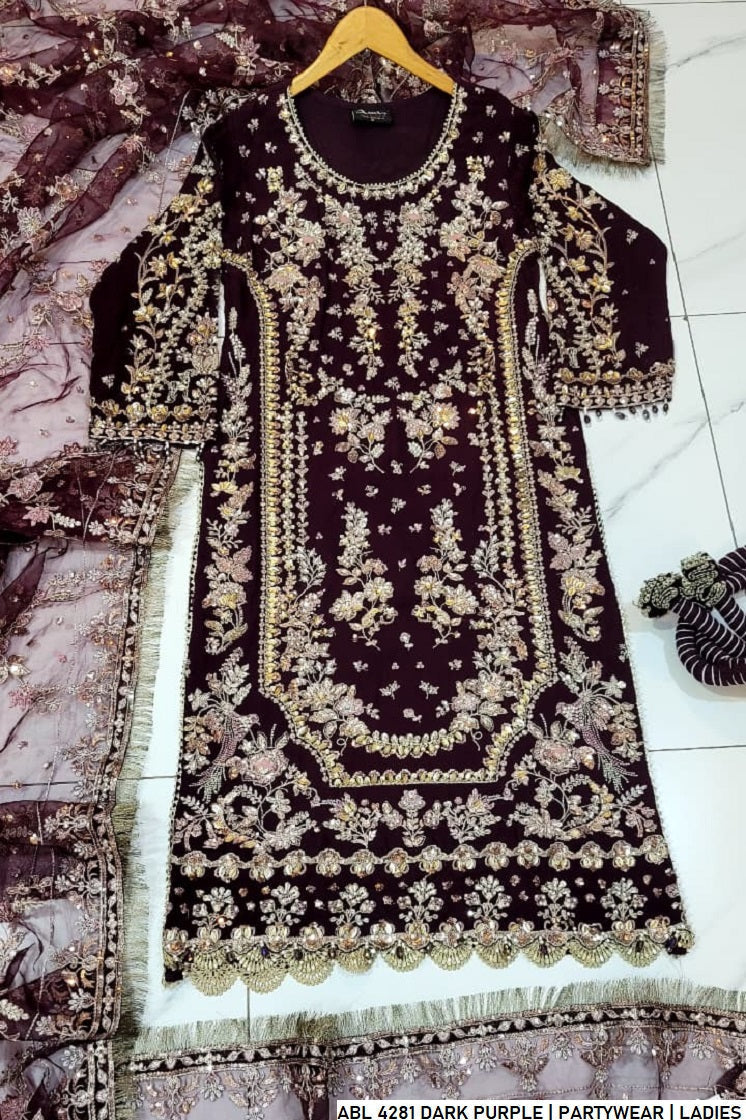 Dark purple organza Pakistani women's A-Line shirt side view