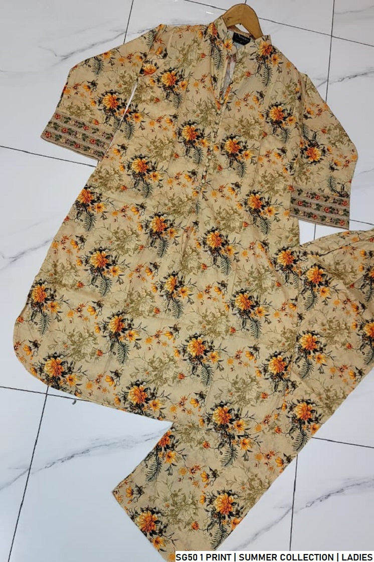 Pakistani women's lawn 2-piece printed casual suit back view